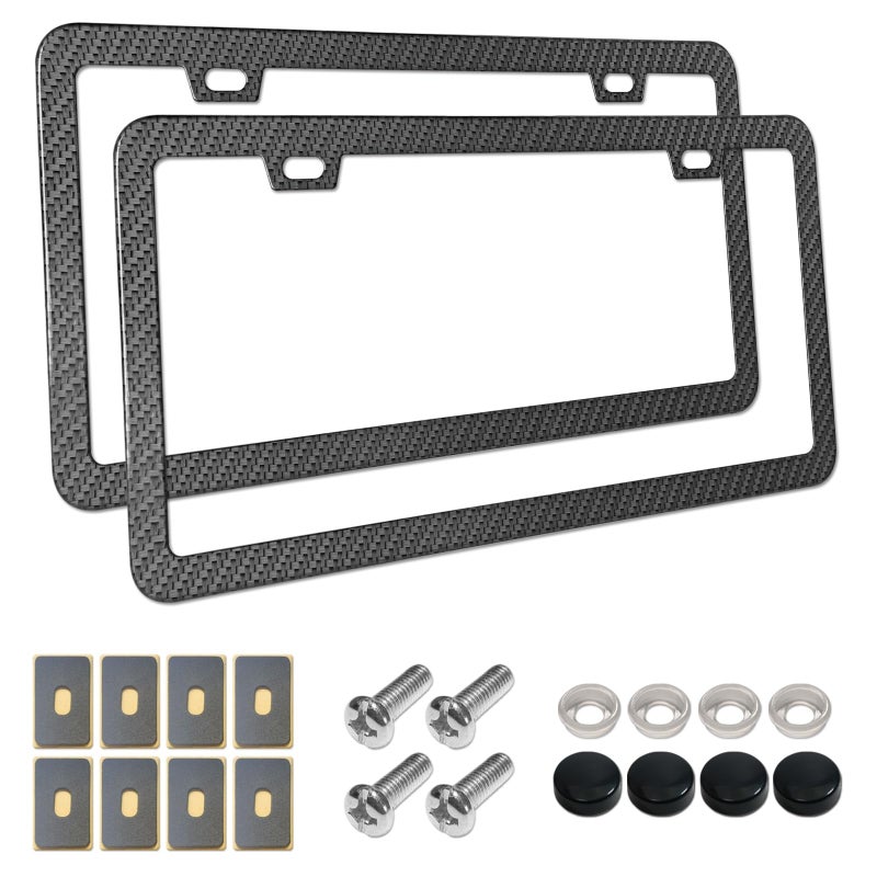 Aootf License Plate Frames Carbon Fiber- 2 Pack Black Aluminum Metal Car Tag Holders Printing Carbon Fiber Pattern & Screw Kits, Slim Standard Size for USA Car (2 Hole) - Image 1